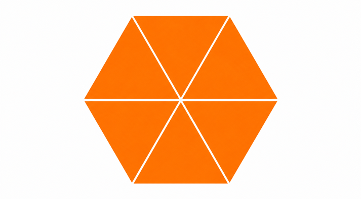 six orange triangles joined to make a hexagon